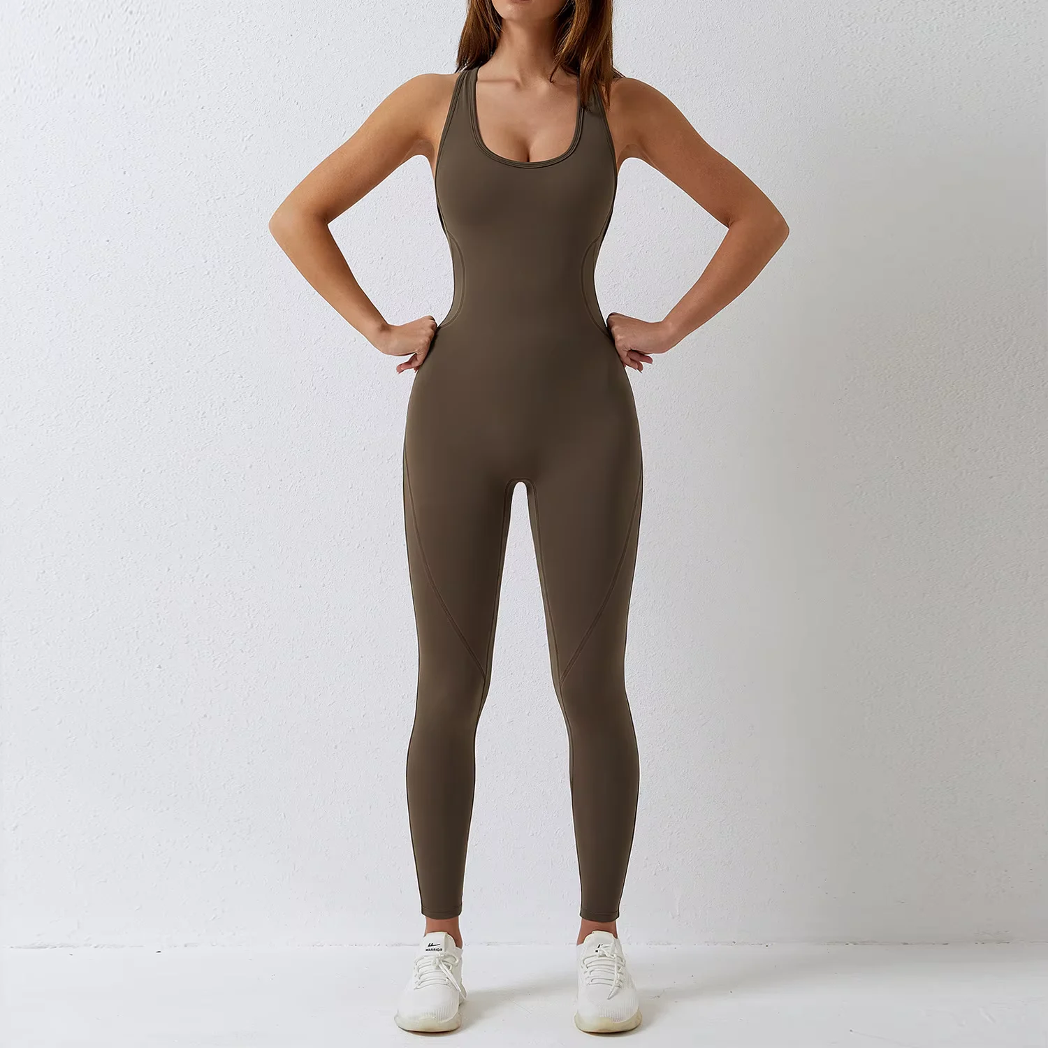 Women's U Collar Fitness Workout Yoga Sports Jumpsuit Hollow Back Design Black Spandex/Nylon Quick Dry